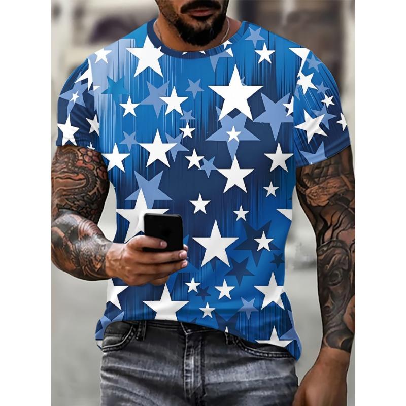 Fashion Contrast Color Star Star Graphic Pattern Crew Neck And Short Sleeve