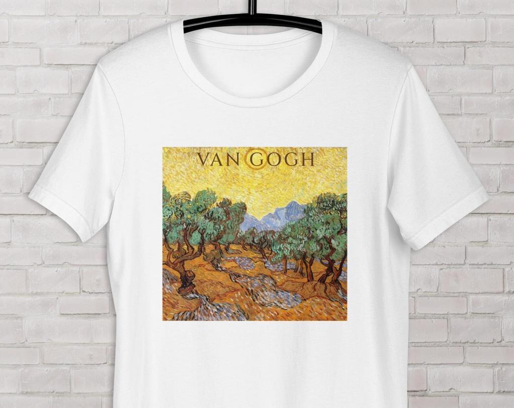 Vincent Van Gogh T-shirt Olive Trees with Yellow Sky and Sun 1889, landscape Painting, nature Aesthetic Tee Art Gift for Art Lover