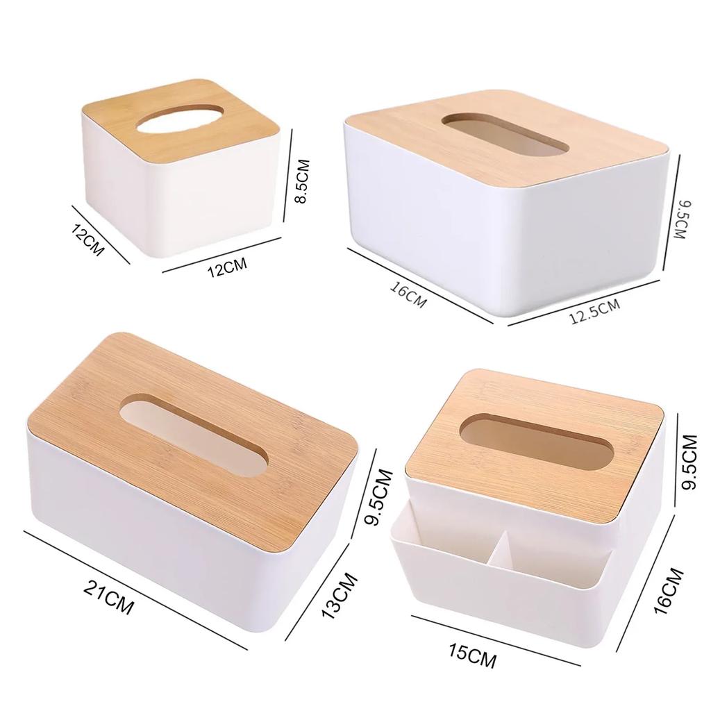 Plastic Tissue Box Wooden Lid Round/Square Napkin Holder Container Wet Tissue Paper Dispenser Case Modern Home Car Organizer