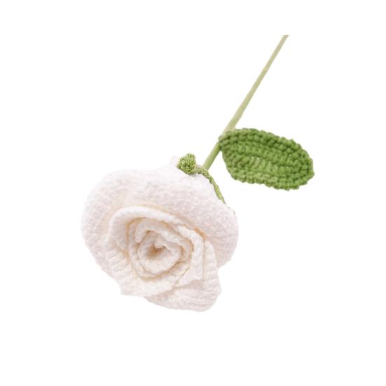 Handmade Crochet Rose Flower Knitted Rose Bouquet with Leaves Valentine's Day Anniversary Birthday Artificial Rose Gift for Women Teacher Mom Friend