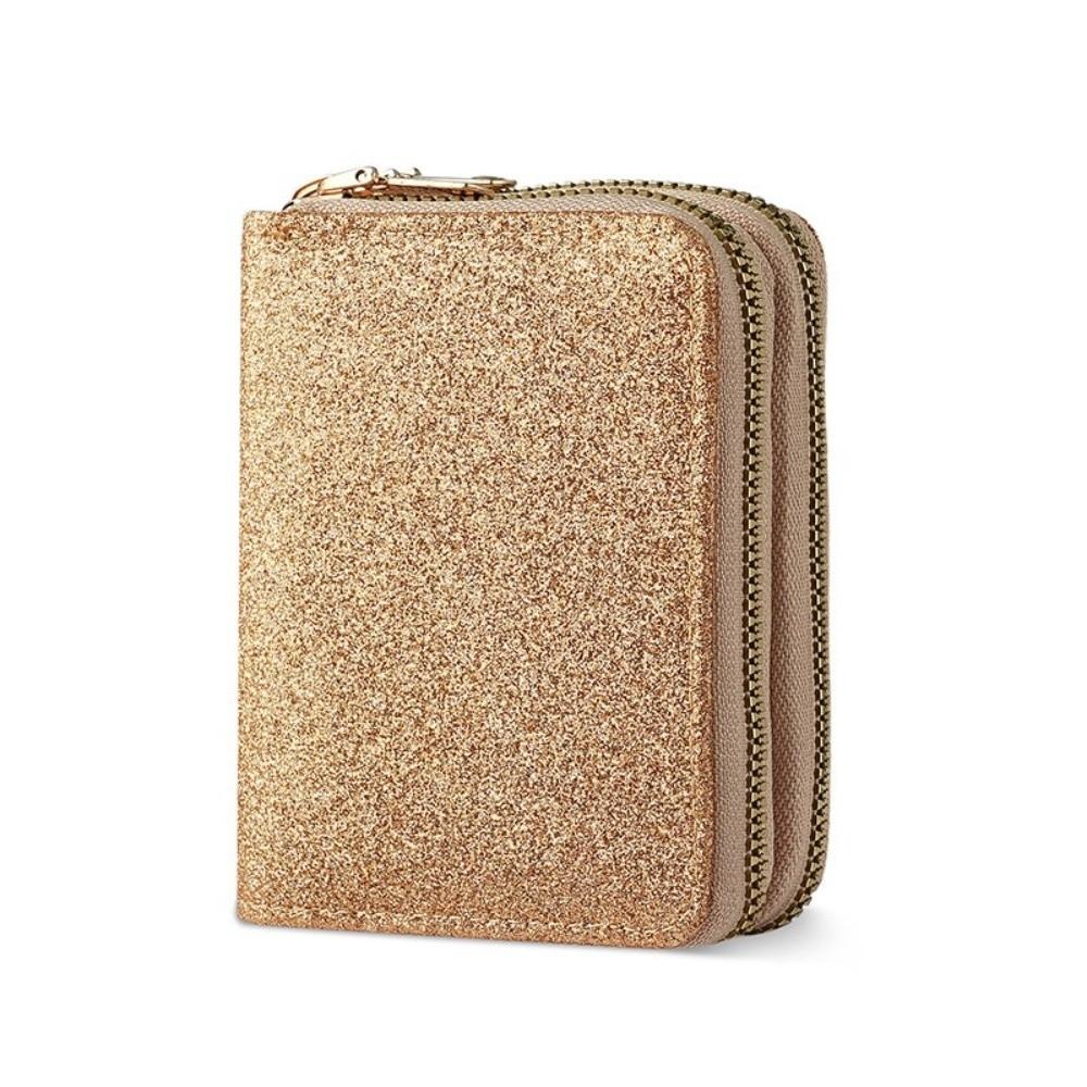 Portable Mini Size PU Wallet Starry Shiny Double Zipper Organ Card Bag Solid Color Multi-card Slot Coin Purse for Women