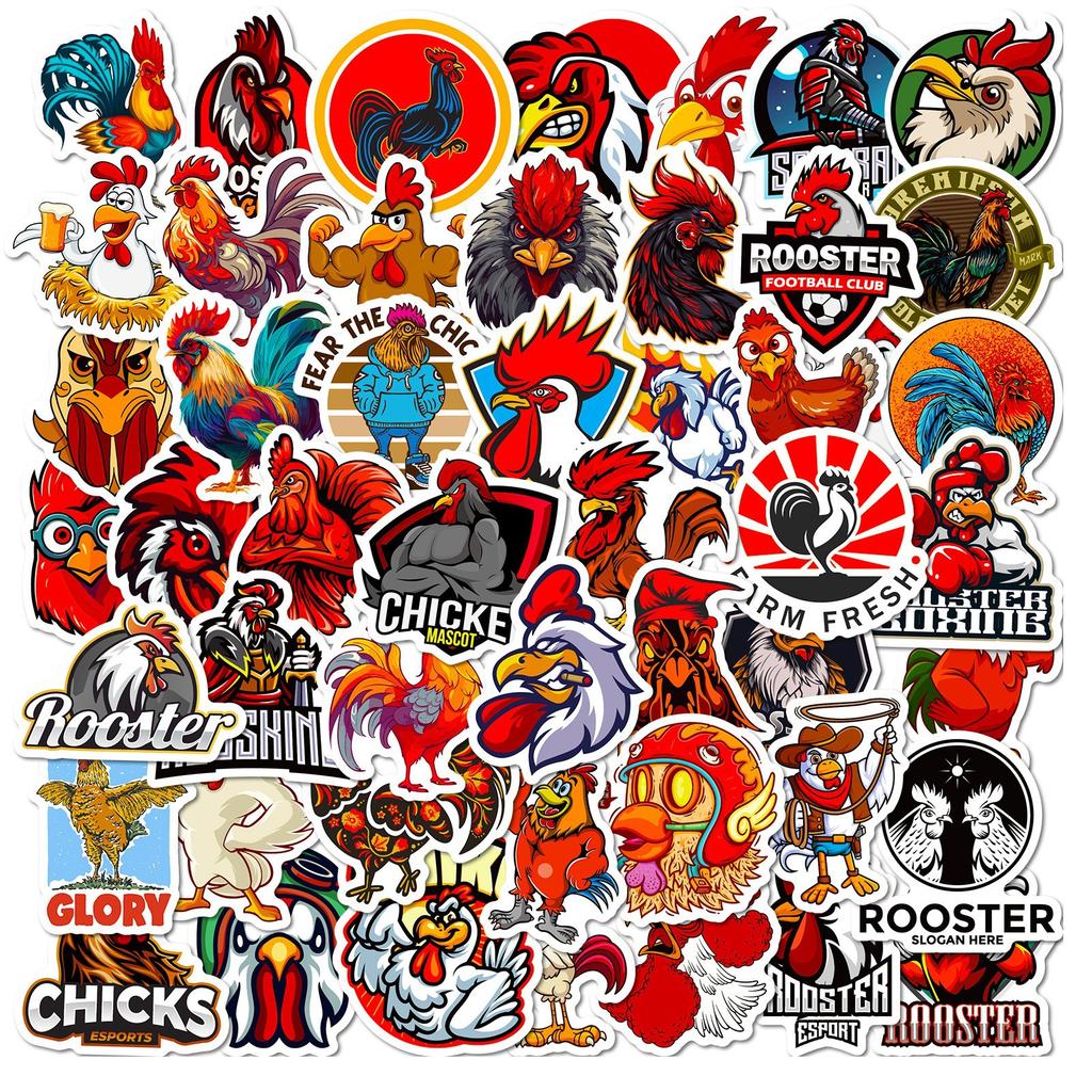 50 Rooster Cuso Doodle Stickers Personality Cartoon Animal Big Rooster Children Cartoon Stickers
