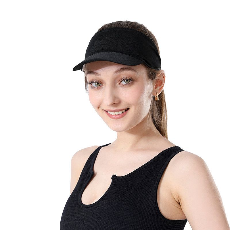 

New Arrival Outdoor Running Sports Sun Protection Breathable Topless Hat Widened Long Brim Guide Sweat Quick-Drying and Portable Sun Hat Black All yards