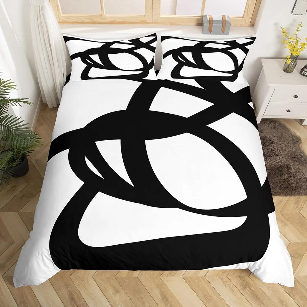 Geometric Circles Duvet Cover Red And Black Quilt Set Suitable For Children Kids Boys Girls Teenagers Abstract Art Bedding Set
