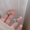 New Crystal Imitation Pearl Bowknot Stud Earrings for Women Korean Lovely Brincos Zircon Wholesale Dropshipping Christmas Gift