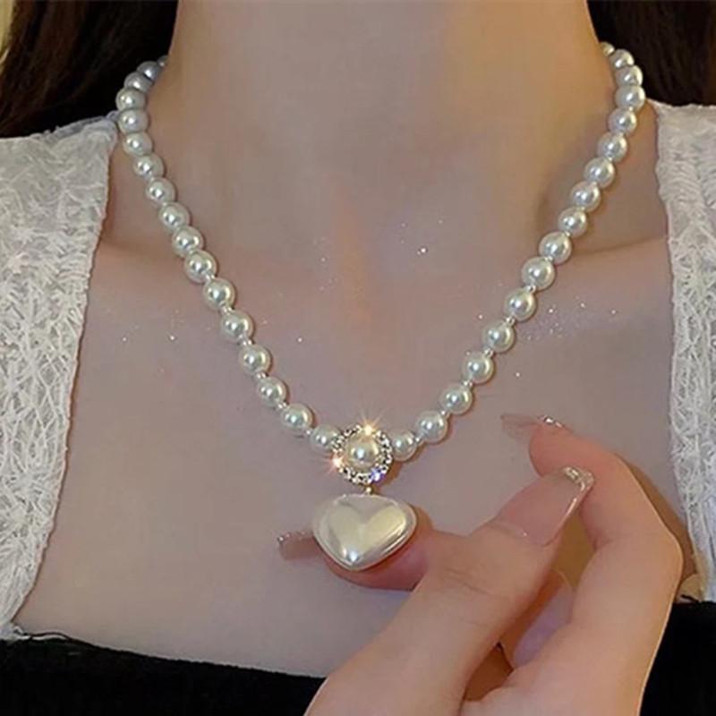 Diamond-encrusted Pearl Love Necklace Necklace Women's Tide Niche High-end Sense with Elegant Jewelry