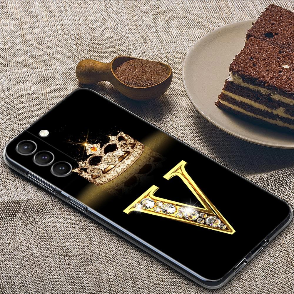 Diamond Crown First Initials Letter N Clear Samsung S24 Ultra Case For Galaxy S21 S20 FE S22 Ultra S23 S24 Plus Cases Soft Cover