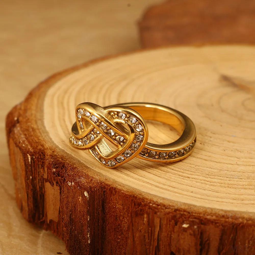 Anello Minimalista in Acciaio Inossidabile a Forma di Cuore Amore Vuoto per Donne Anelli con Zirconi Intarsiati Colore Oro Impermeabile Gioielli Moda Romantica