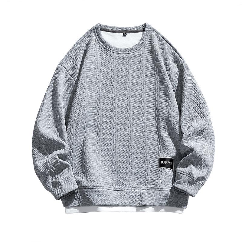 Trendy Korean Style Loose Round Neck Cable Knit Hoodie for Teen Boys—Perfect for Spring & Autumn Double Extra Large