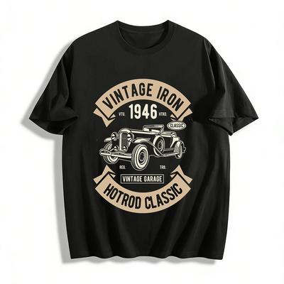 Vintage 1946 Classic Car Print Tee Retro Hotrod Garage Casual T-Shirt Pure Cotton T-shirt