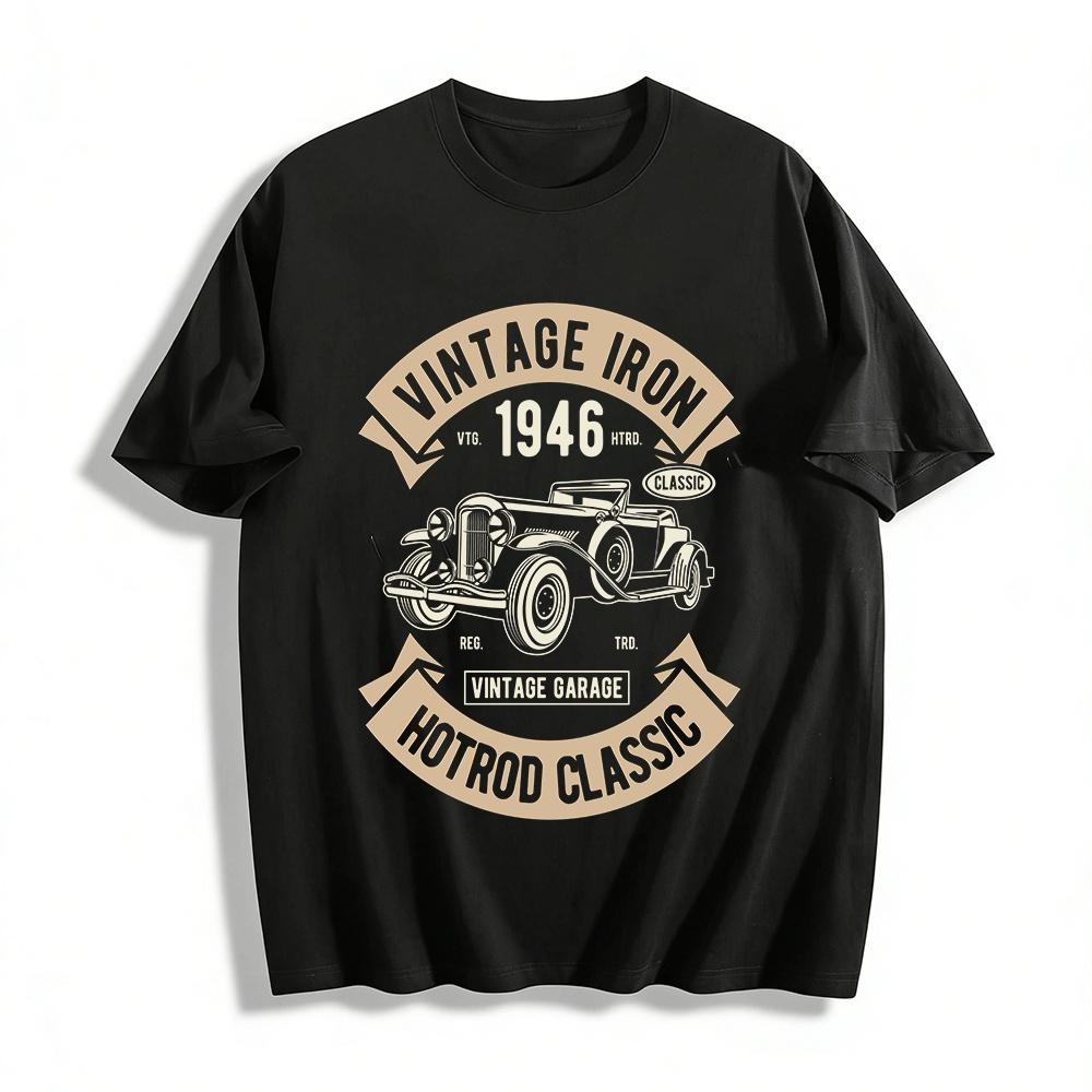 Vintage 1946 Classic Car Print Tee Retro Hotrod Garage Casual T-Shirt Pure cotton T-shirt XXS