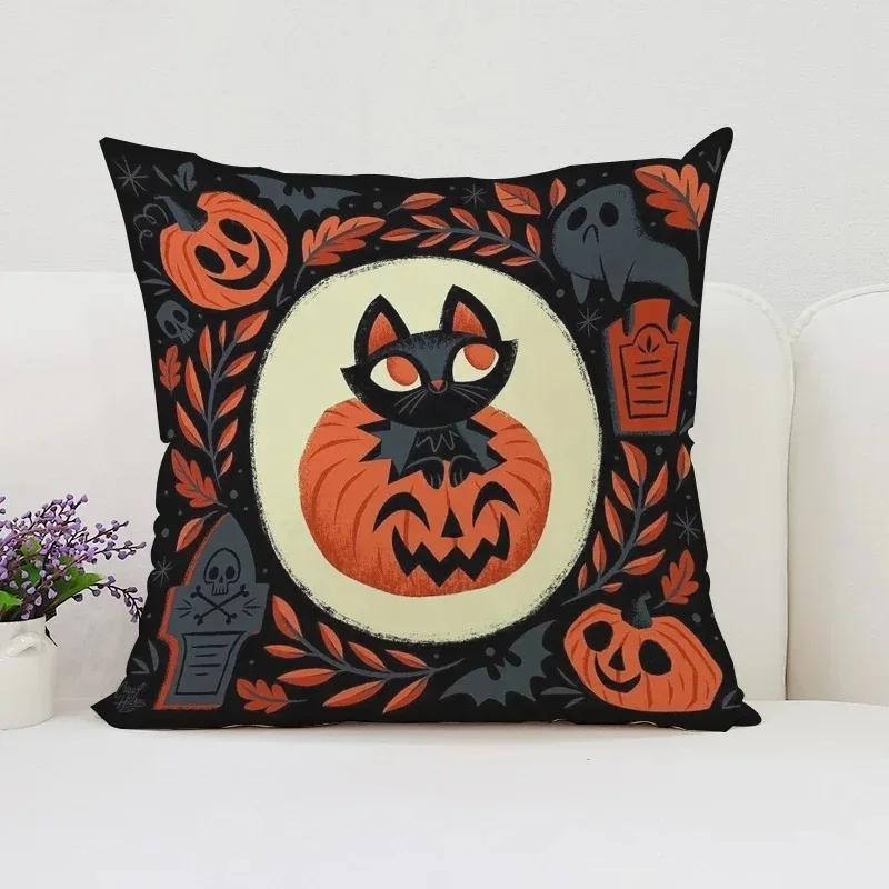 Pumpkin Cat Halloween Decorative Cushion Cover Suitable for Home Living Room Sofa Bedroom Room Decorative Pillow Cover