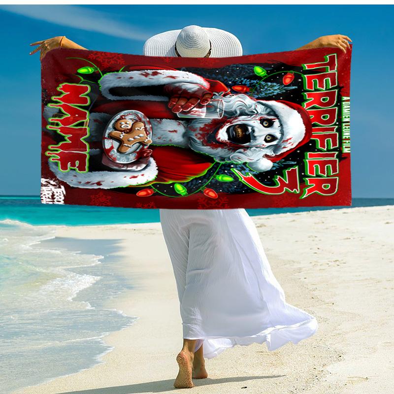 Personalized customized proof beach towel with Terrifier Art the Clown pattern - soft, absorbent,quick-drying,perfect swimming,camping&bathing