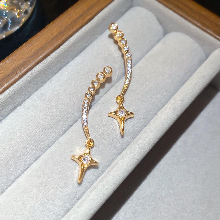 18K Gold-Plated Silver Geometric Starburst Zircon Earrings - Elegant, High-End Fashion for Women