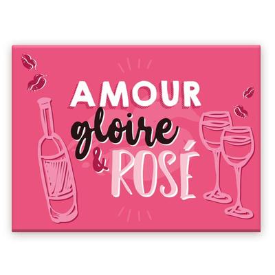 [A3644] - Ceramic Magnet 'Amour Gloire Et Rosé' Pink - 8x6 Cm
