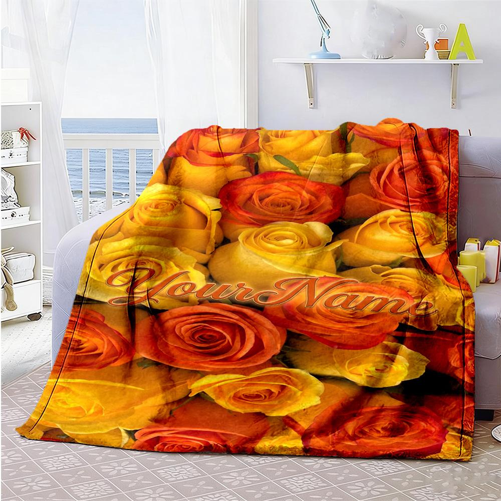 Rose Personalized Text Blanket Cozy Customizable Blanket Soft Warm Cozy for Couch Sofa Bed Home Decor Ideal for All Seasons