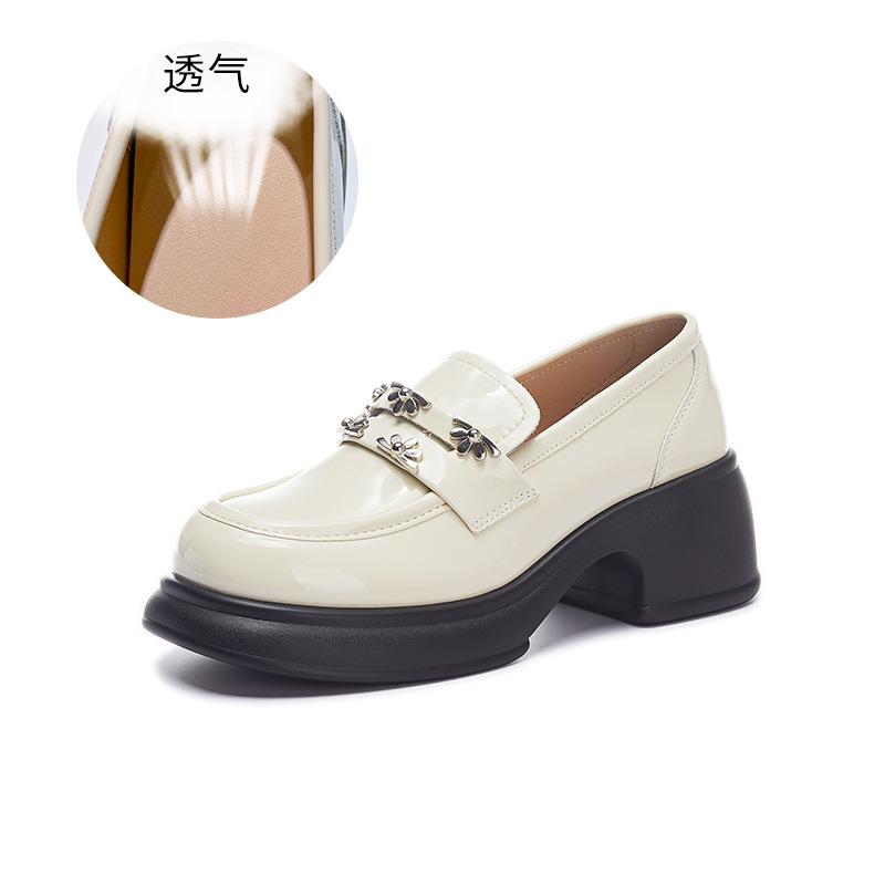 Leather Loafers Women's 2025 Spring New Women's Single Shoes Women's Thick Heel Black Small Leather Shoes Women's British Style Women's Shoes