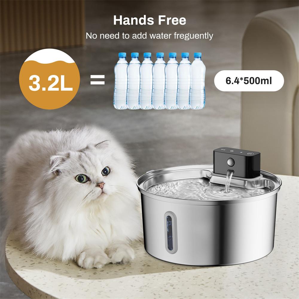 3L 5V Rechargable Automatic Stainless Steel Dogs Water Fountain 4000mAh Wireless Pet Drinker Battery Sensor Dispenser Cat Bowls