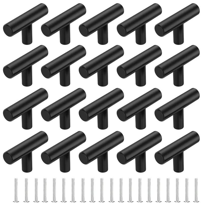 20 Pack Cabinet Knobs Matte Stainless Steel Kitchen Drawer Pulls Single Hole T-Shaped Handles 2 Inch Overall Length