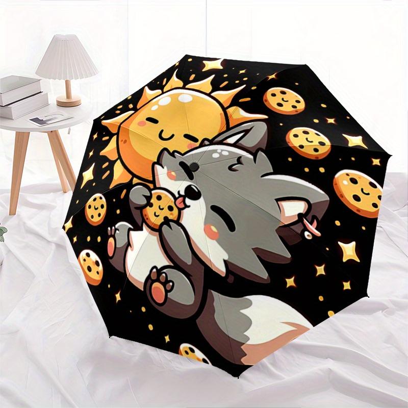 

1pc Cartoon Cute Wolf Automatic Folding Umbrella - 3 Folding Design, Vivid Cartoon Pattern, Suitable for Outdoor Activities, A Gift for Fans