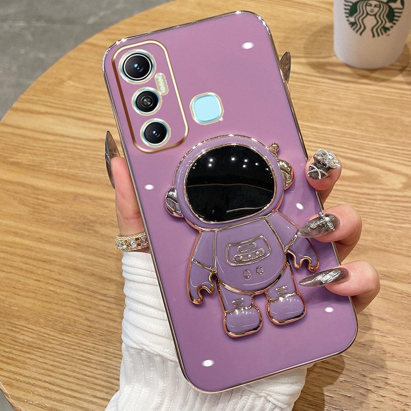 For Infinix Hot30 40 30 30i 20s 20i 20 12i 11 11s 10s 10i 8 9 10 Play 12 Pro Case Soft Silicone Astronauts Holder Back Cover Bracket Phone Case