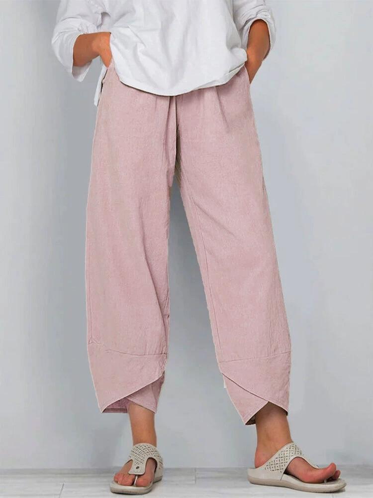 Elastische Taille Katoen Linnen Losse Casual Broek Huisbroek Dames