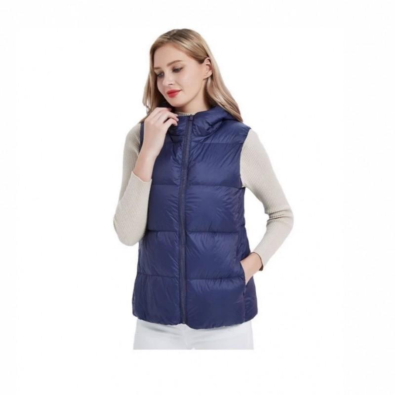 Womens Short Puffer Vest With Hood 90% White Duck Down Warm Lightweight Casual Outerwear Winter