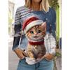 Christmas Women's Long Sleeved T-shirt Casual Fashion Christmas Cute Cat&Dog Holiday gifts Tops Harajuku Animal Women's Clothing