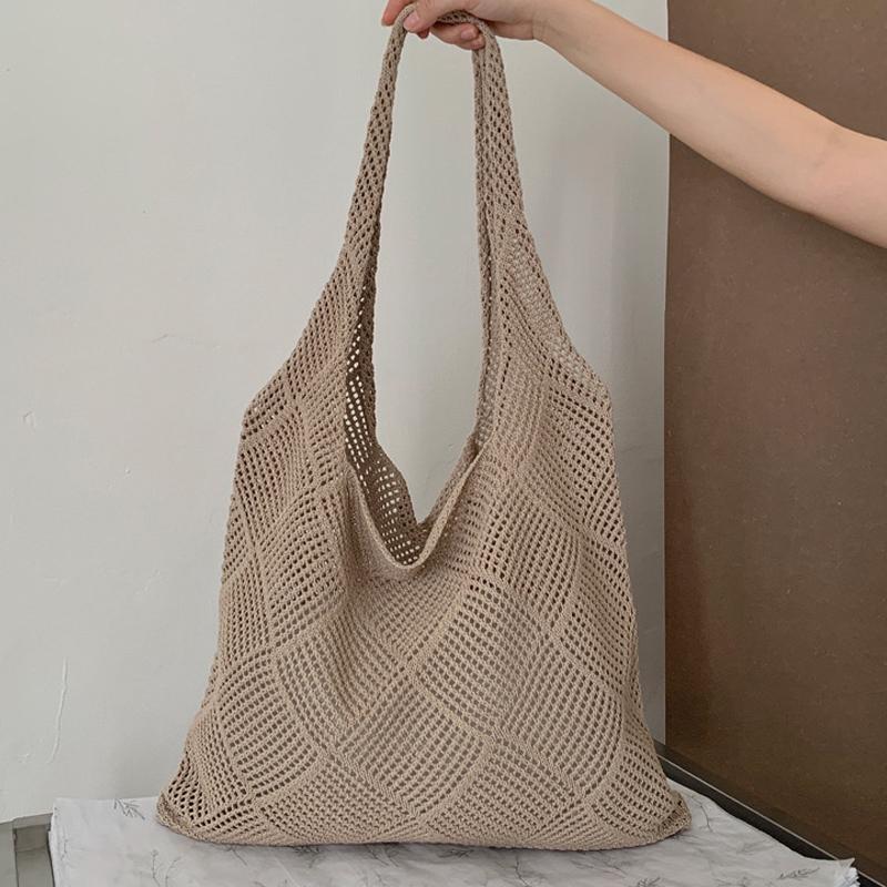 Handgestrickte Handtasche mit großer Kapazität, gestrickte Schulter-Einkaufstasche