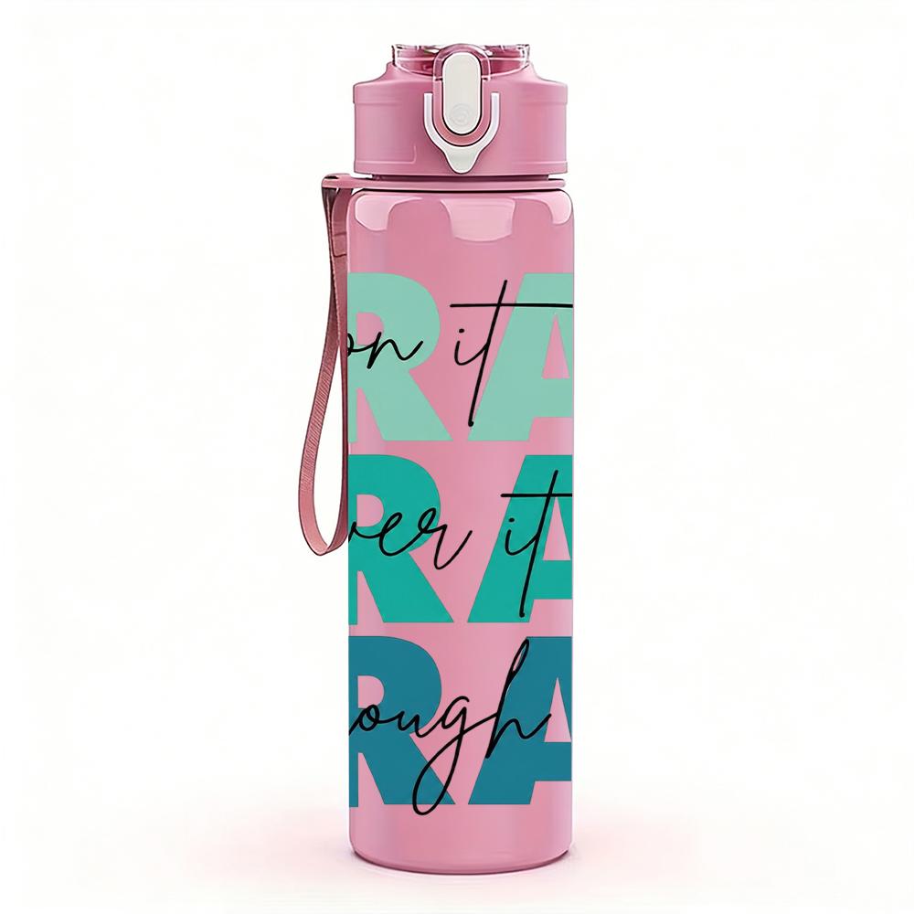 1PC Pray Pray Pray Green Lettering 750ml Color Plastic Water Bottle Leakproof Flip Straw Lid For Sports Office Home Use