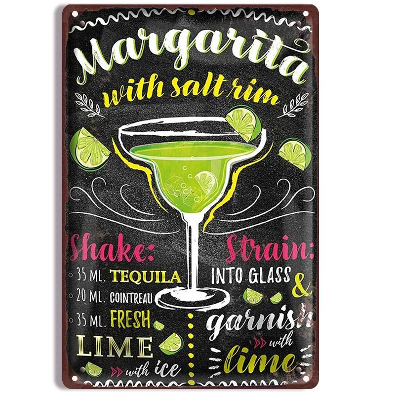 Vintage Cocktail Recipe Metal Tin Signs Set  Pina Colada Sangria Margarita Aperol Spritz Zombie Screw Driver Drinks Wall Decor