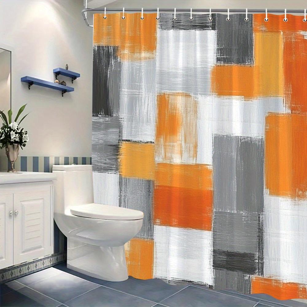 Orange Gray Abstract Modern Bathroom Shower Curtain Waterproof Bath Room Decor 180x180cm