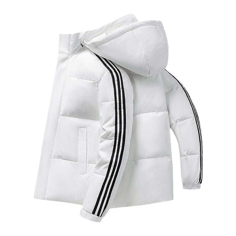 New Down Jacket for Men's Short Three-way Bar for Men and Women's Students Outdoor Loose White Duck Down Hooded Thickened Jacket