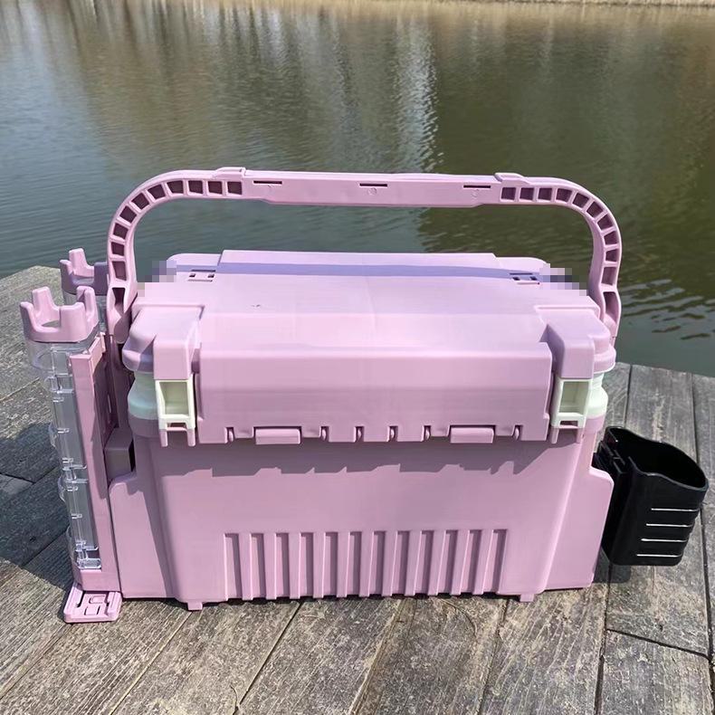 

Многофункциональный рыболовный ящик объемом 6 л с держателем для удочки, подстаканником и сиденьем Large bare box 43*23*24 розовый
