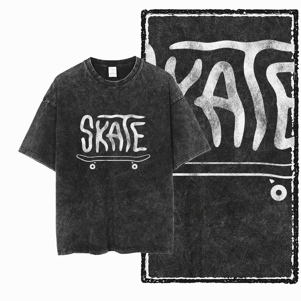YD SKATE THEME Printed Cotton Acid Washed Graphic Unisex T Shirt Cool SKATEBOARD Streetwear Men Tshirts Big Size Tee for Men