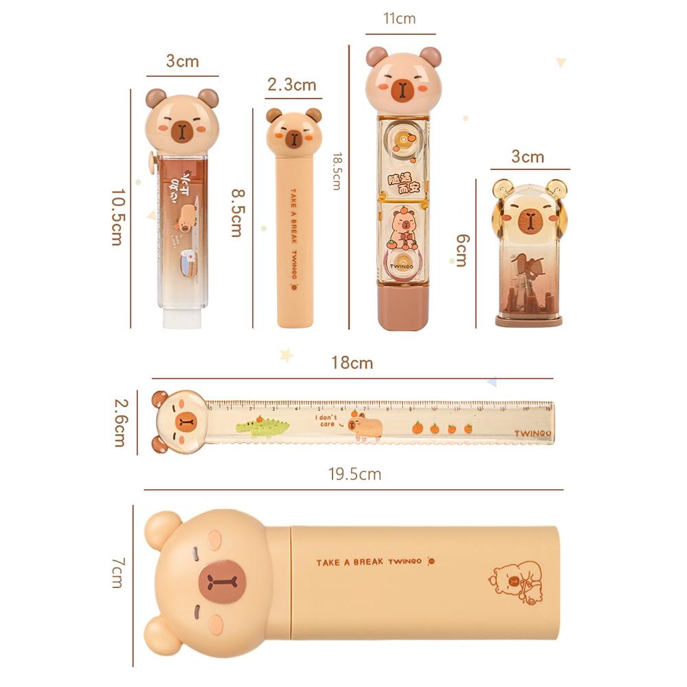 

Kit 6pcs Cute Capybara Stationery Set Back To School Material коричневый