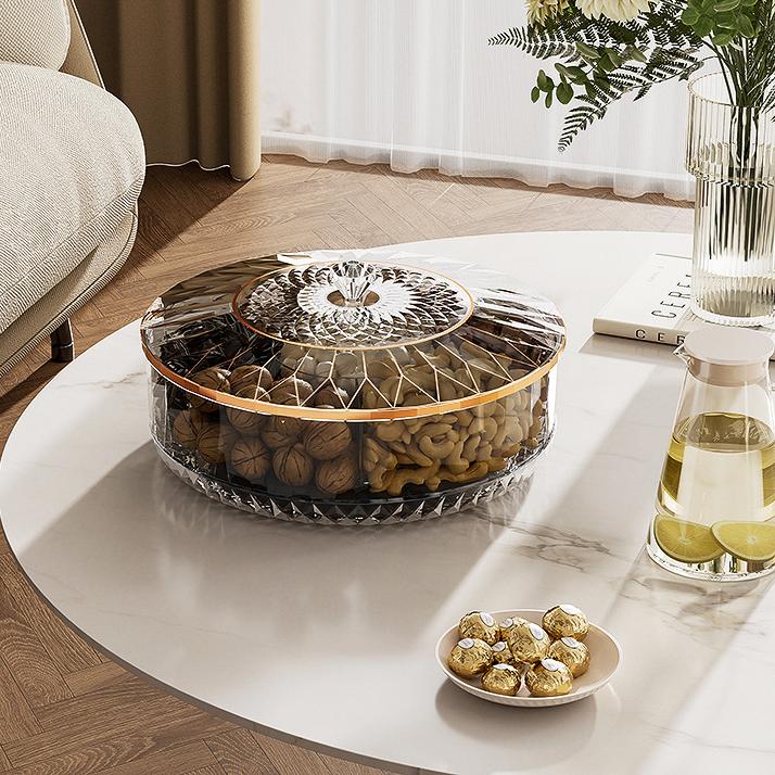 

Высококачественная коробка для хранения закусок, вращающаяся на 360 градусов, прозрачная коробка для хранения конфет и сухофруктов, домашний поднос для закусок, настольный декор серый