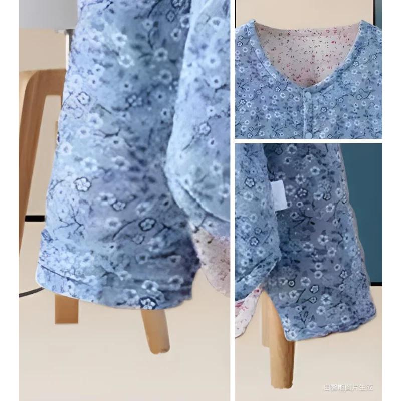 Autumn Winter Single-piece Long-sleeved Home Clothing Middle-aged and Elderly Women's Cardigan Thermal Underwear Fleece Tops