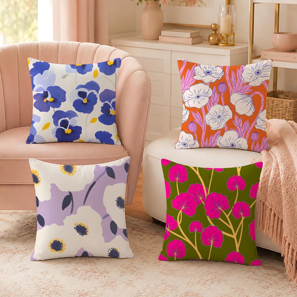 Colorful Pretty Flower Pillow Case Organic Short Plush Cushion Covers Breathable Washable WrinkleResistant