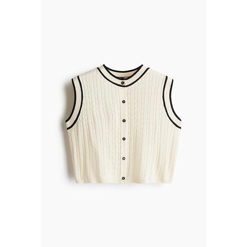 

Женская одежда HM 2025 Лето Новинка Вязаный жилет из шерсти с перекрученным узором и застежкой на пуговицы спереди 1275859 Cream color 155/76