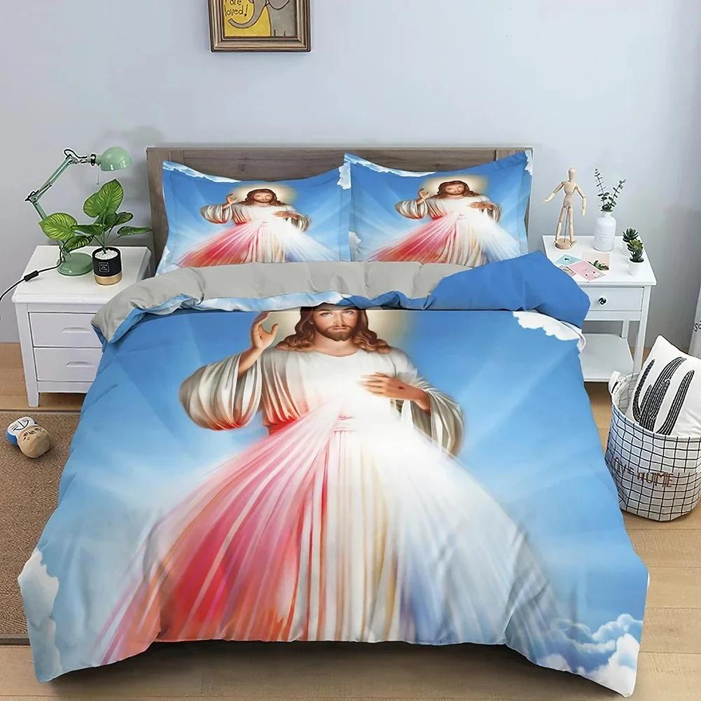 3D Jesus Christ Microfiber Cross Comfortable Duvet Quilt Cover Pillowcase Bedding Set Children Bedroom Decoration Home Textile