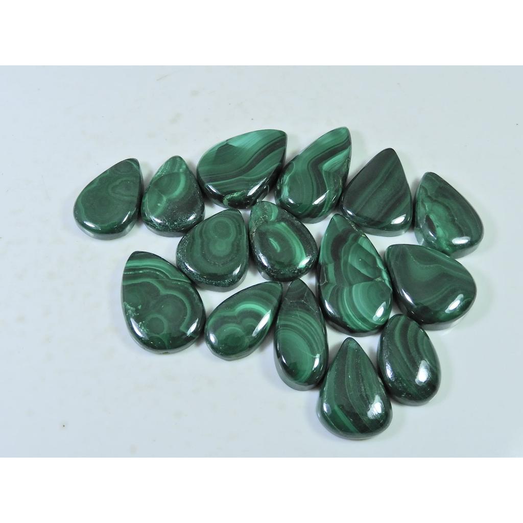 15Pcs Natural Green Malachite Pear Cabochon Loose Gemstone 284Cts. Lot C-468