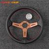 JDM Universal Perforated Leather Steering Wheel Deep Dish Racing Sports Steering Wheel Titanium/Silver Spoke