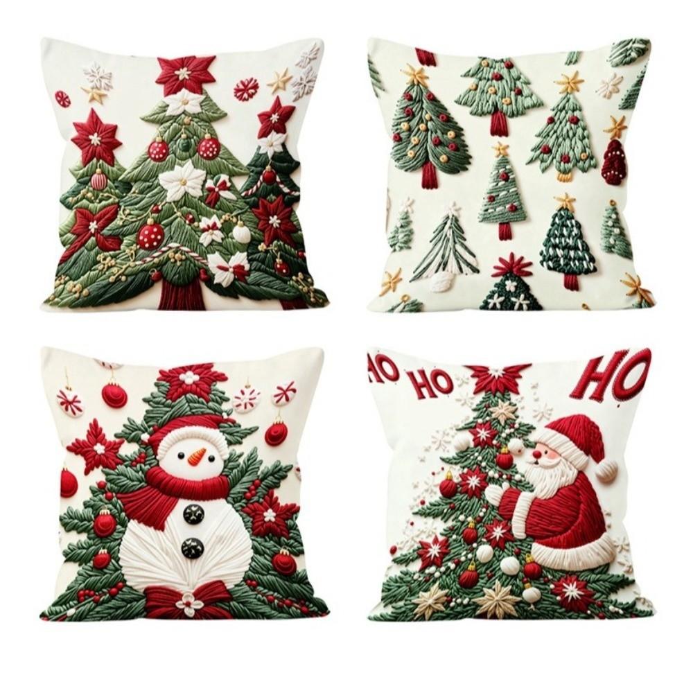 45x45cm Christmas Pillowcase Cartoon Santa Snowman Elk Pillow Case  Christmas Decoration