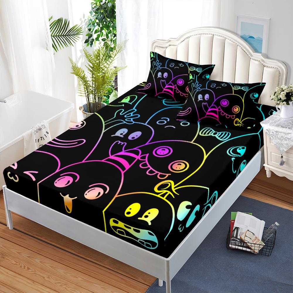 Mattress Mattress Cover Three-Piece Set, Colorful Black Graffiti Mattress Protective Cover Fully Enclosed