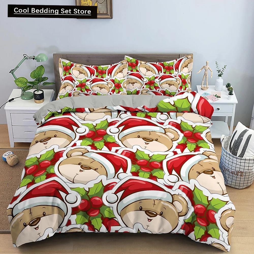 Santa Claus Pattern Bedding Set Christmas Deer Duver Cover Set for Kids Boys Girls Quilt Cover Queen Polyester Comforter Cover