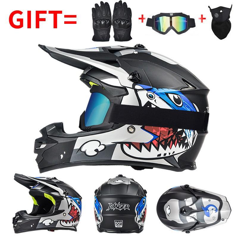 Full Face Motorcycle Helmet Off-Road ATV Dirt Bike Mountain Downhill Karting Kids Safety Headgear ABS