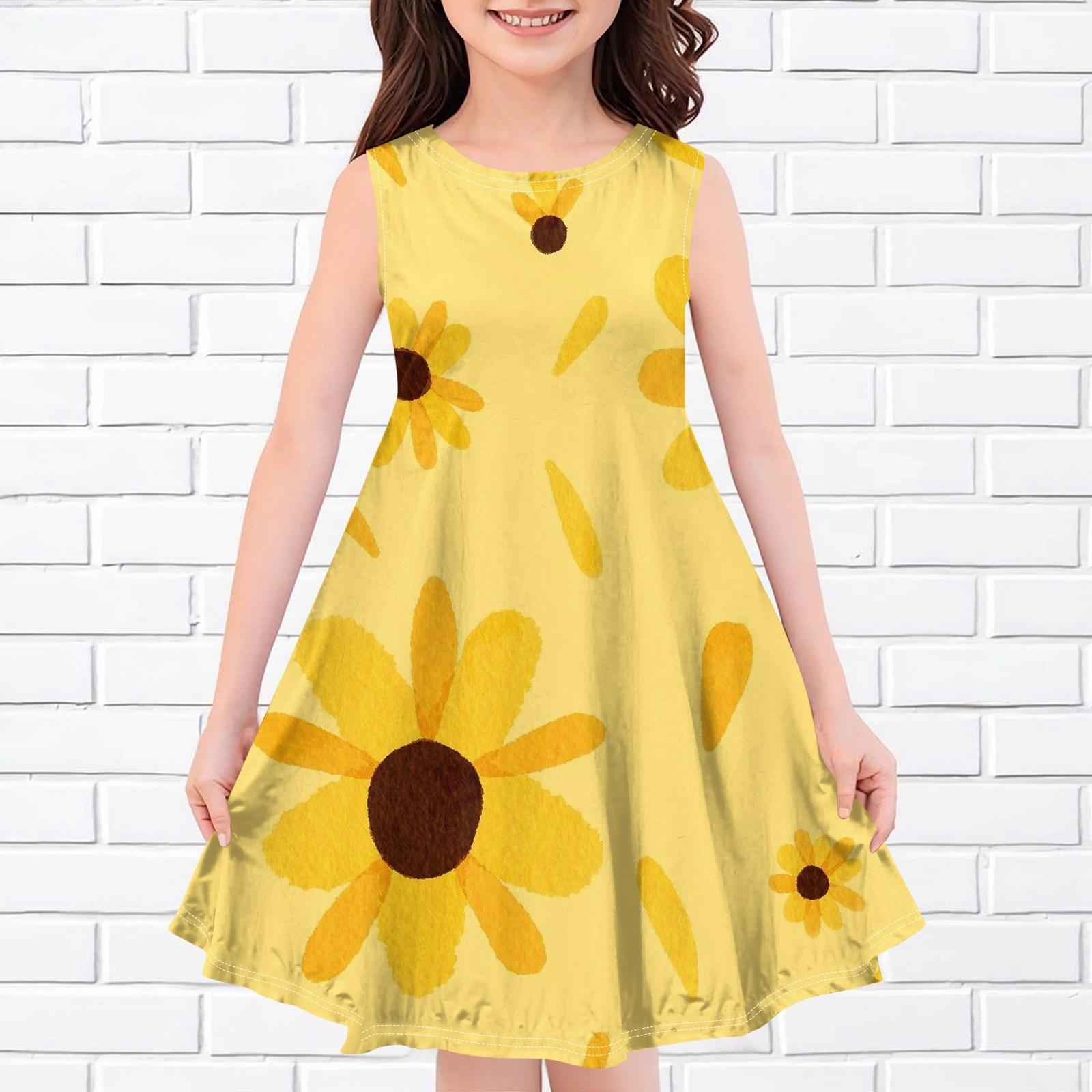 

Детское летнее повседневное модное платье без рукавов с круглым вырезом и принтом 110