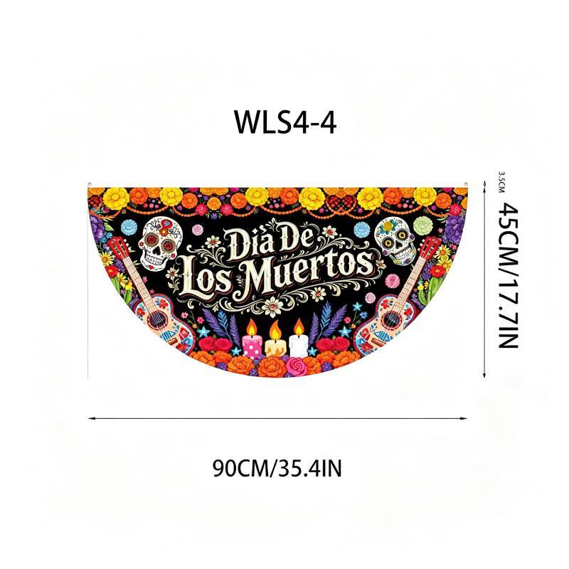 Watercolor Marigold Skeleton Day Of The Dead Fan Flag For Mexican Festival Party Decor
