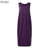 ZANZEA Women Casual Round Neck Sleeveless Loose Long Dress with Pockets